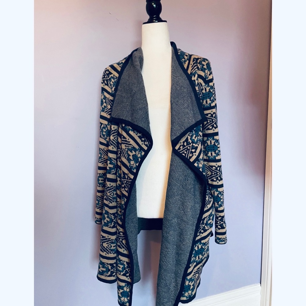 Lucky Brand Open Front Waterfall Aztec Print cardigan